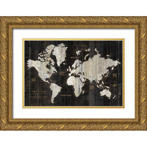 Old World Map Black Gold Ornate Wood Framed Art Print with Double Matting by Wild Apple Portfolio