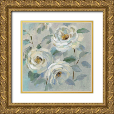 Blue Gray Floral Gold Ornate Wood Framed Art Print with Double Matting by Vassileva, Silvia