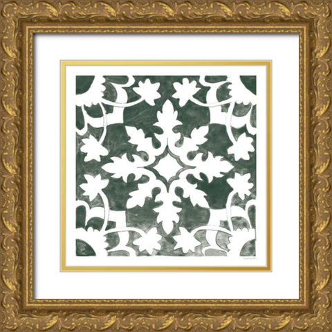 Andalusian Tile II Pine Green Gold Ornate Wood Framed Art Print with Double Matting by Charro, Mercedes Lopez