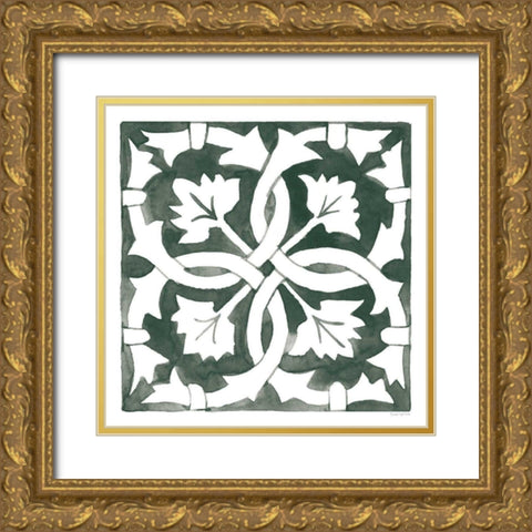 Andalusian Tile III Pine Green Gold Ornate Wood Framed Art Print with Double Matting by Charro, Mercedes Lopez