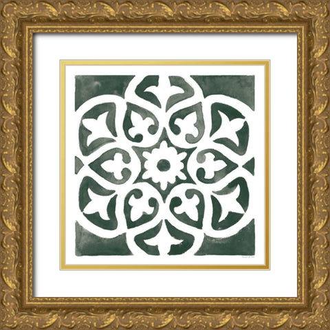 Andalusian Tile IV Pine Green Gold Ornate Wood Framed Art Print with Double Matting by Charro, Mercedes Lopez