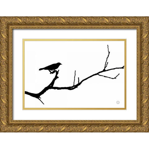 Bird Silhouette Gold Ornate Wood Framed Art Print with Double Matting by Larson, Nathan