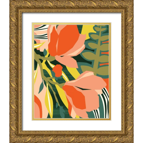 Blossoming Green Gold Ornate Wood Framed Art Print with Double Matting by Gallagher, Megan