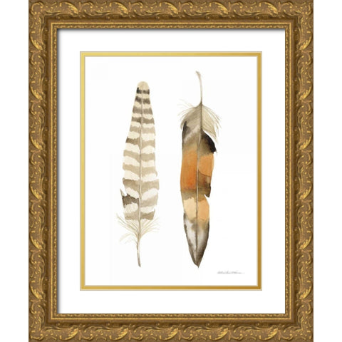 Natural Feathers II Gold Ornate Wood Framed Art Print with Double Matting by McKenna, Kathleen Parr