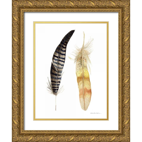 Natural Feathers III Gold Ornate Wood Framed Art Print with Double Matting by McKenna, Kathleen Parr