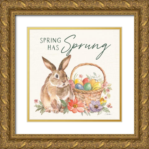 Happy Easter VI Spring Pineneedle Green Gold Ornate Wood Framed Art Print with Double Matting by Vassileva, Silvia