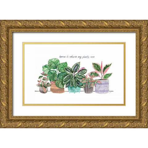 Happy House Plants I Gold Ornate Wood Framed Art Print with Double Matting by Panganiban, Karyn