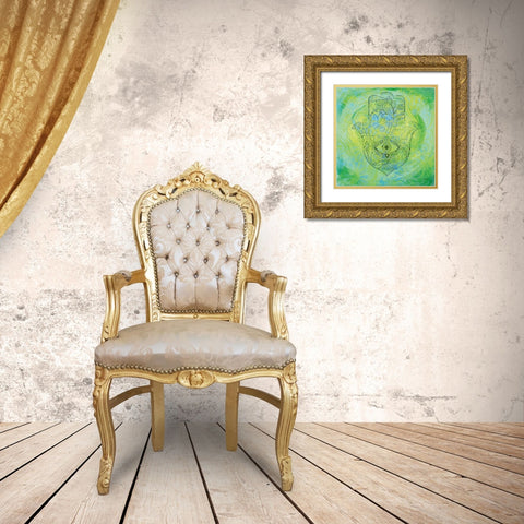 Hamsa Eye Gold Ornate Wood Framed Art Print with Double Matting by Day, Kellie