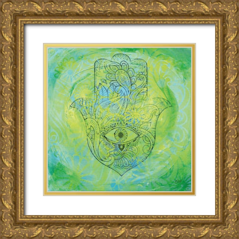 Hamsa Eye Gold Ornate Wood Framed Art Print with Double Matting by Day, Kellie