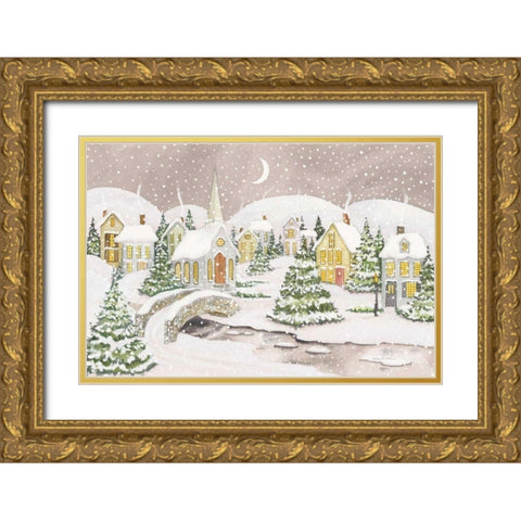 All is Calm All is Bright Light Gold Ornate Wood Framed Art Print with Double Matting by McKenna, Kathleen Parr