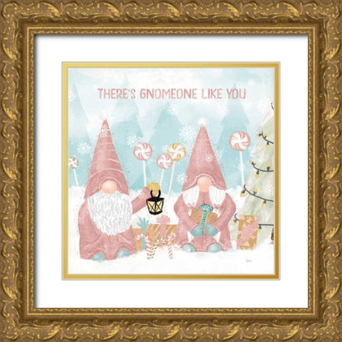Gnome Sweet Gnome II Blush Gold Ornate Wood Framed Art Print with Double Matting by Charron, Veronique