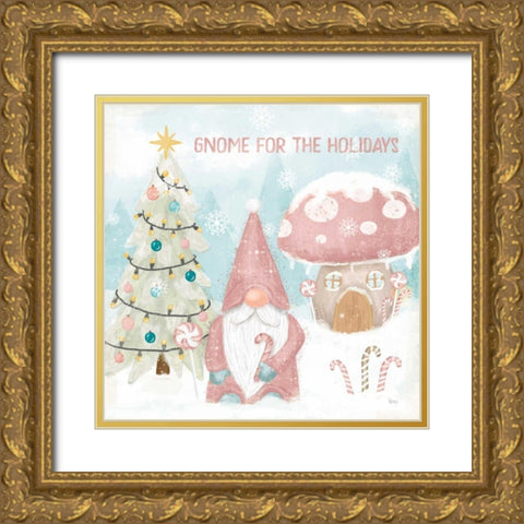 Gnome Sweet Gnome V Blush Gold Ornate Wood Framed Art Print with Double Matting by Charron, Veronique