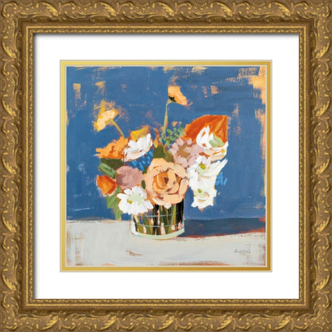 Peach and White Bouquet Gold Ornate Wood Framed Art Print with Double Matting by Munger, Pamela