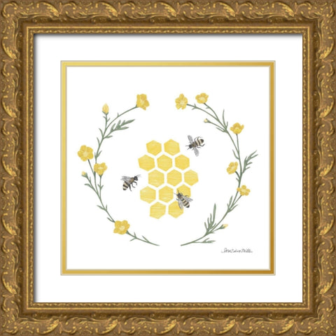 Happy to Bee Home III Yellow Gold Ornate Wood Framed Art Print with Double Matting by Miller, Sara Zieve