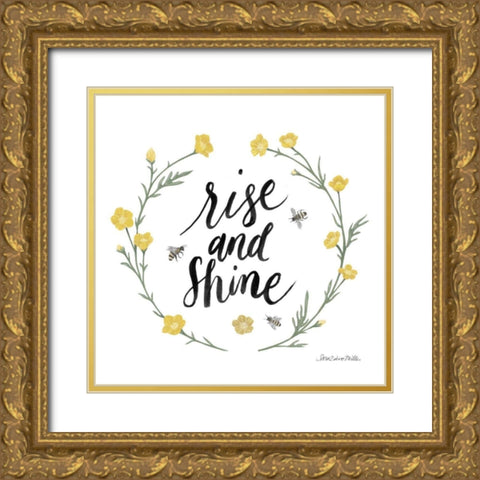 Happy to Bee Home Words IV Gold Ornate Wood Framed Art Print with Double Matting by Miller, Sara Zieve