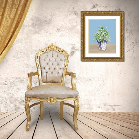 Herb Garden II White Navy Gold Ornate Wood Framed Art Print with Double Matting by Grove, Beth