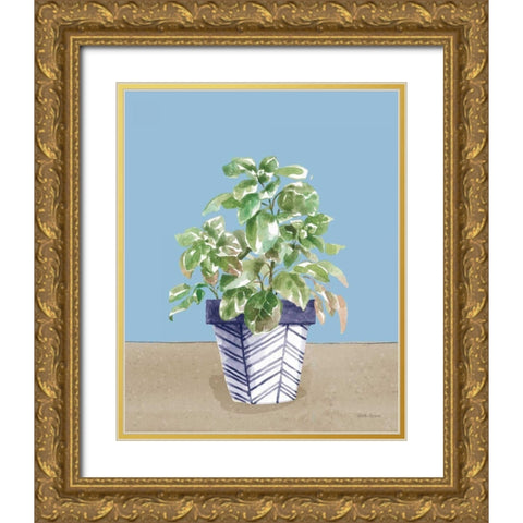 Herb Garden II White Navy Gold Ornate Wood Framed Art Print with Double Matting by Grove, Beth