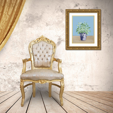 Herb Garden V White Navy Gold Ornate Wood Framed Art Print with Double Matting by Grove, Beth