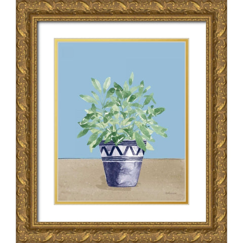 Herb Garden V White Navy Gold Ornate Wood Framed Art Print with Double Matting by Grove, Beth