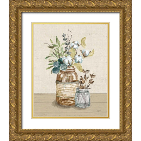 Cotton Bouquet III Cream Gold Ornate Wood Framed Art Print with Double Matting by Urban, Mary