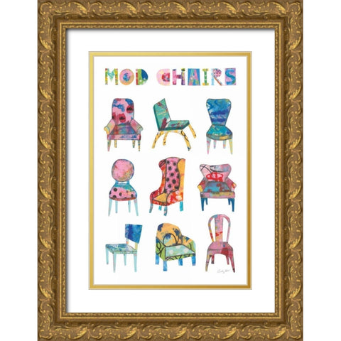 Mod Chairs Nine Up Gold Ornate Wood Framed Art Print with Double Matting by Prahl, Courtney