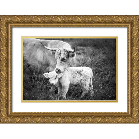 Cow Care Gold Ornate Wood Framed Art Print with Double Matting by Larson, Nathan