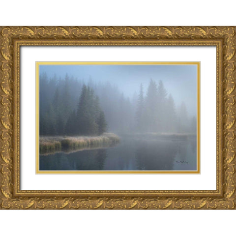 Grand Teton Lake Fog Gold Ornate Wood Framed Art Print with Double Matting by Majchrowicz, Alan