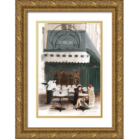 Paris Bistro Gold Ornate Wood Framed Art Print with Double Matting by Escalante, Omar