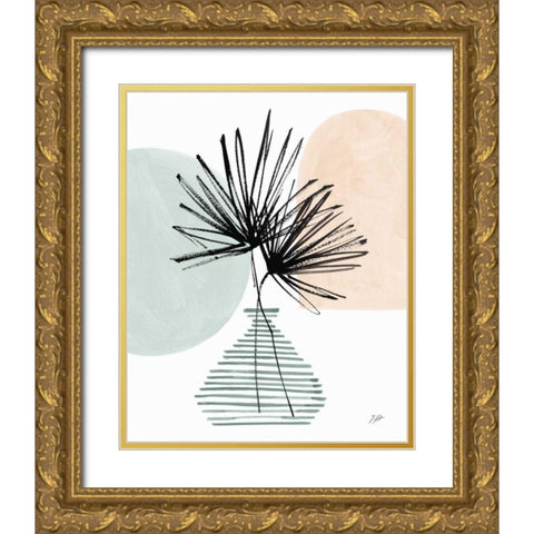 Fan Leaves Still Life Soft Coral Gold Ornate Wood Framed Art Print with Double Matting by Panganiban, Karyn