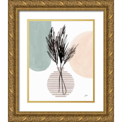 Pampas Stem Still Life Soft Coral Gold Ornate Wood Framed Art Print with Double Matting by Panganiban, Karyn