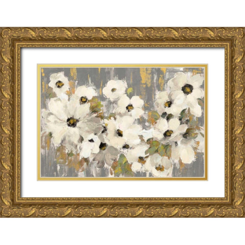 White and Green Bloom Gray Gold Ornate Wood Framed Art Print with Double Matting by Vassileva, Silvia