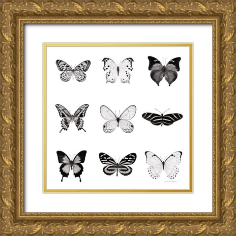 BW Butterfly Chart Gold Ornate Wood Framed Art Print with Double Matting by Van Swearingen, Debra