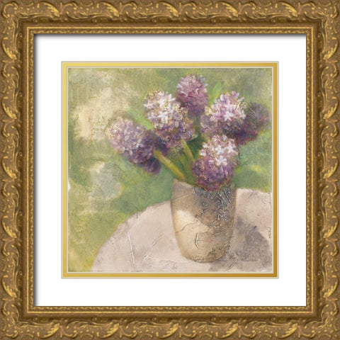Purple Hyacinths in Vase Green Gold Ornate Wood Framed Art Print with Double Matting by Hristova, Albena