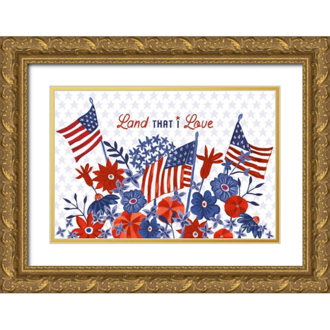 America the Beautiful I Love Gold Ornate Wood Framed Art Print with Double Matting by Zaman, Farida