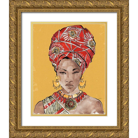 African Flair IV Earthy Gold Ornate Wood Framed Art Print with Double Matting by Tavoletti, Anne