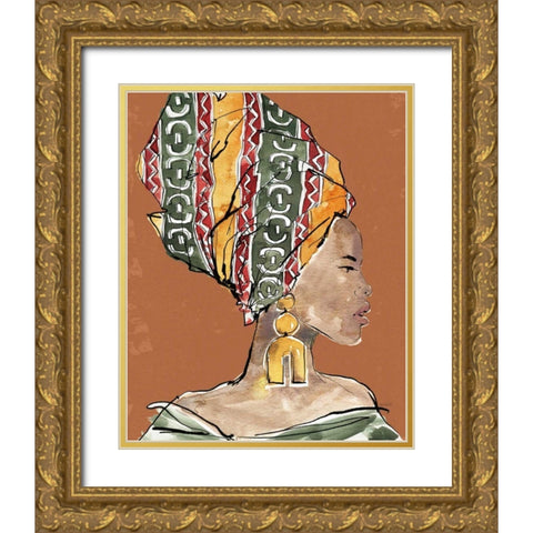 African Flair V Earthy Gold Ornate Wood Framed Art Print with Double Matting by Tavoletti, Anne