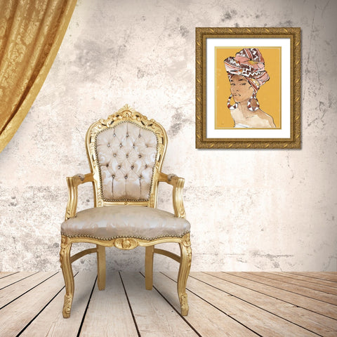 African Flair VI Earthy Gold Ornate Wood Framed Art Print with Double Matting by Tavoletti, Anne