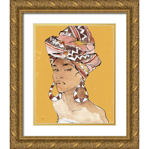 African Flair VI Earthy Gold Ornate Wood Framed Art Print with Double Matting by Tavoletti, Anne