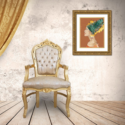 African Flair VII Earthy Gold Ornate Wood Framed Art Print with Double Matting by Tavoletti, Anne