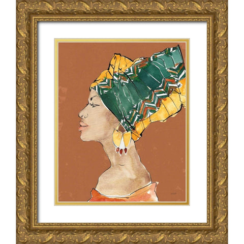 African Flair VII Earthy Gold Ornate Wood Framed Art Print with Double Matting by Tavoletti, Anne