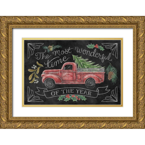 Christmas Chalk V Gold Ornate Wood Framed Art Print with Double Matting by Urban, Mary