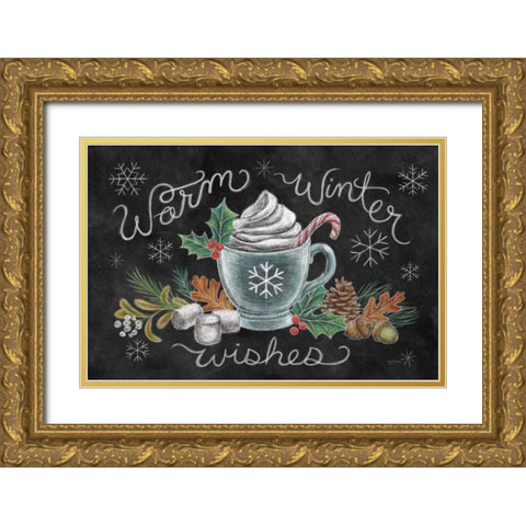 Christmas Chalk VIII Gold Ornate Wood Framed Art Print with Double Matting by Urban, Mary