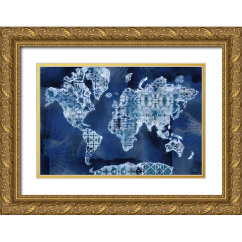 Indigo Splash I Gold Ornate Wood Framed Art Print with Double Matting by June, Dina