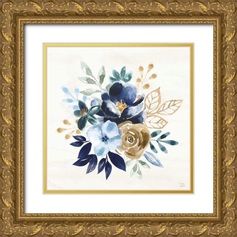 Indigo Splash X Gold Ornate Wood Framed Art Print with Double Matting by June, Dina
