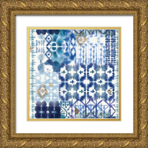Indigo Splash Pattern V Gold Ornate Wood Framed Art Print with Double Matting by June, Dina