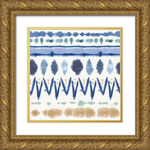 Indigo Splash Pattern VIII Gold Ornate Wood Framed Art Print with Double Matting by June, Dina