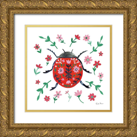 Folk Beetle I Gold Ornate Wood Framed Art Print with Double Matting by Zaman, Farida