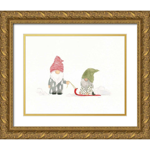 Winter Gnomes III Gold Ornate Wood Framed Art Print with Double Matting by Jackson, Jenaya