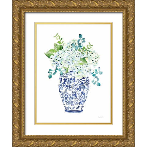 Chinoiserie Hydrangea II Gold Ornate Wood Framed Art Print with Double Matting by Charro, Mercedes Lopez