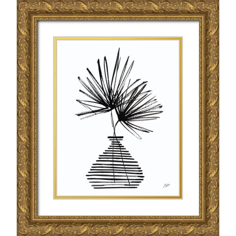 Fan Leaves Still Life Black Gold Ornate Wood Framed Art Print with Double Matting by Panganiban, Karyn